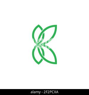 Abstrakter Buchstabe k grünes Blatt flache Überlappungslinie Logo Vektor Stock Vektor