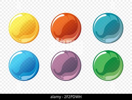 Cartoon Seifenblase Vektor-Set. Bubble Kreis Seife, Kugel Blase Seife, Kugel transparente Blase Seife, glänzende Blase Seife. Vektorgrafik Stock Vektor