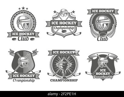 Eishockey vintage Vektor-Etiketten, Logos, Embleme. Eishockey-Abzeichen, Eishockey-Emblem, Eishockey-Sport-Etikett Illustration Stock Vektor