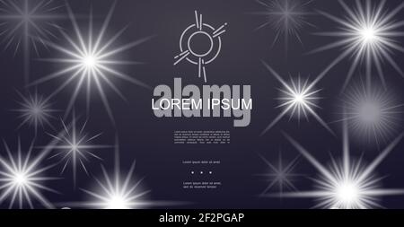 Realistische Lichteffekte Hintergrund mit leuchtenden funkelnden glänzenden Sternen und Glitzert Vektorgrafik Stock Vektor