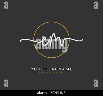 E M EM Anfangsbuchstabenhandschrift und Signaturlogo. Ein Konzept handschriftlich Initiallogo mit Template-Element. Stock Vektor