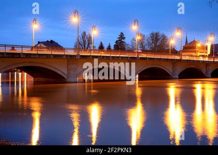 Ludwigsbrücke, blaue Stunde, Hochwasser, überflutet, Bad Kissingen, Franken, Bayern, Deutschland, Europa Stockfoto