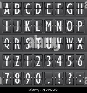 Alphabet Buchstaben und Zeichen auf schwarzem Flughafen Ankunft Abfahrtstafel Vektor-illustration Stock Vektor