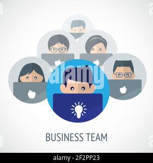 Team-Emblem Geschäftsleute auf dem Computer arbeiten Vektor-illustration Stock Vektor