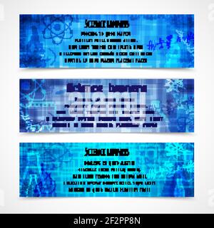 Wissenschaft Bildung moderner Banner mit Fläschchen Lupe Mikroskop isoliert Vektor-illustration Stock Vektor