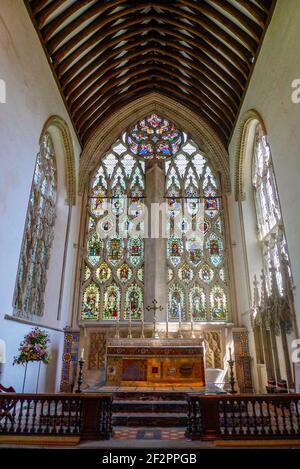 Themse: Das große Ostfenster der Dorchester Abbey ist ein Meisterwerk mittelalterlicher und viktorianischer Handwerkskunst. Stockfoto