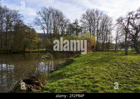 Landschaft im Naturpark Haßberge bei Königsberg in Bayern, Kreis Haßfurt, Unterfranken, Bayern, Deutschland Stockfoto