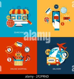 Geschäftskonzept flache Symbole Satz von Online-Shopping Internet-Kauf Und Lieferung Infografik Design Elemente Vektor Illustration Stock Vektor