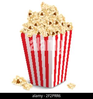 Realistisches Popcorn in Papierkarton Fast Food isoliert auf weiß Vektordarstellung im Hintergrund Stock Vektor