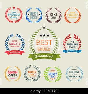 Verkauf Premium-Qualität exklusiven Verkauf Lorbeerkranz Embleme Farbe gesetzt Isolierte Vektordarstellung Stock Vektor