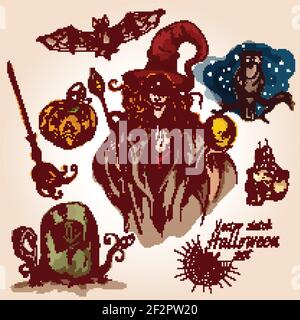 Halloween Herbst Feiertag Feier farbige Skizze dekorative Elemente Set isoliert vektorgrafik Stock Vektor