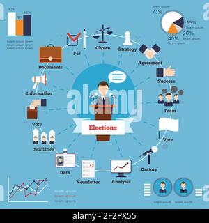 Wahlen Infografik Set mit Choice Strategie Vereinbarung Erfolg Team Abstimmung Vektordarstellung für Elemente und Diagramme Stock Vektor