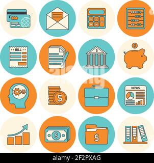 Accounting Investments Savings Billing Flat Line Icons setzen isolierten Vektor Abbildung Stock Vektor