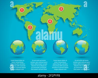 Weltkarte mit Globus Infografik-Vorlage-Vektor-illustration Stock Vektor