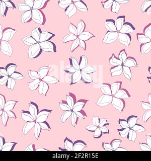 Nahtloses Muster mehrfarbige Blumen mit Schatten. Botanische Illustration für Tapeten, Textilien, Stoffe, Geschenkpapier, Karten, Hintergründe Stockfoto