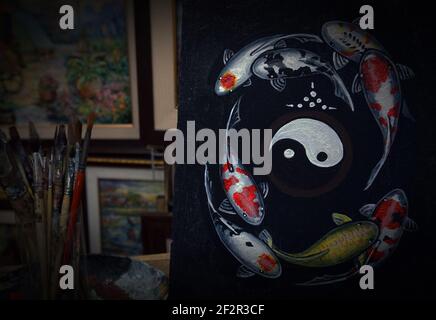 Kunst ,,Malerei ,,Öl,Farbe ,,Fancy Karpfenfisch, , Glück , thailand Stockfoto