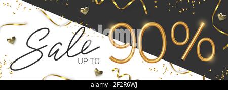 90 Rabatt Promotion Verkauf von realistischen 3D Gold-Nummer mit Sepantine und Lametta. Vektor Stock Vektor