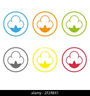 Vier Varianten des Vektorbaumwollsymbols mit zwei Farbvarianten Und zwei schwarz-weiße Silhouetten-Versionen Stock Vektor