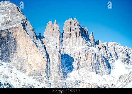 Winterlandschaft in den Dolomiten Stockfoto