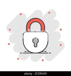 Vektor cartoon Schlosssymbol im Comic Stil. Vorhängeschloss Schließfach zeichen Abbildung Piktogramm. Vorhängeschloss business splash Wirkung Konzept. Stock Vektor