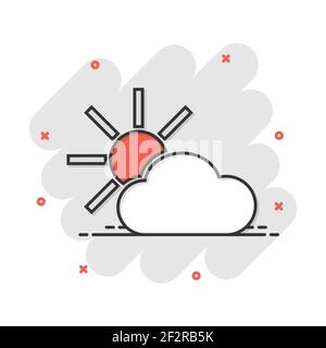 Vektor cartoon Wettervorhersage Symbol im Comic-stil. Sonne mit Wolken Konzept Abbildung Piktogramm. Cloud Business splash Wirkung Konzept. Stock Vektor
