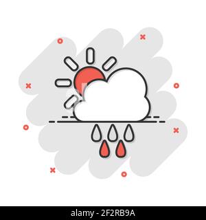 Vektor cartoon Wettervorhersage Symbol im Comic-stil. Sonne mit Wolken Konzept Abbildung Piktogramm. Mit regen Business splash Wirkung Konzept Cloud. Stock Vektor
