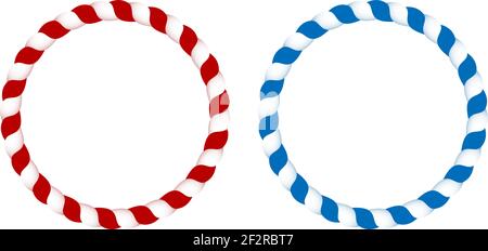 Nautische Kordel oder Seil Rand in rot und blau Gradient als Vektor auf einem isolierten weißen Hintergrund. Verwendbar für Hintergründe, Tapete. Stock Vektor