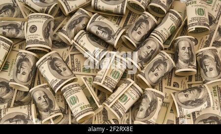 Hundert Dollar Scheine Geldstapel Stockfoto