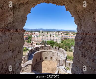 Blick auf die Altstadt von der Burgmauer Carcassonne Stadt Stockfoto