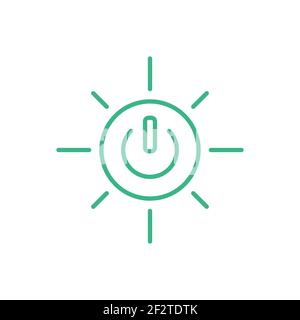 Sonne mit einem Symbol für die Schaltleitung. Solarenergiekonzept. Nachhaltige erneuerbare alternative Energiequellen. Strom sparen. Earth Hour. Ein/aus-Taste. Stock Vektor