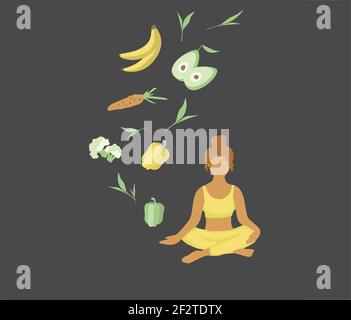 Concept of yoga lifestile, proper nutrition, healthy lifestyle Stock Vektor
