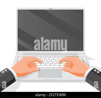 Geben Sie Ihre Hände auf der Laptop-Tastatur ein oder drucken Sie sie Stock Vektor