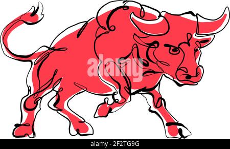 Fortlaufende einzeilige Zeichnung des Stiersymbols des chinesischen Neujahrs. 2021, das Jahr des Bullen. Rote Kuh Stock Vektor