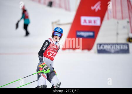 Petra Vlhova aus der Slowakei reagiert nach dem Überqueren der Ziellinie nach dem zweiten Lauf des Damen-Slalom-Rennens des FIS Ski Alpine World Cup in Are, Schweden, am 13. März 2021. Foto: Pontus Lundahl / TT / kod 10050 *SCHWEDEN AUS* Stockfoto