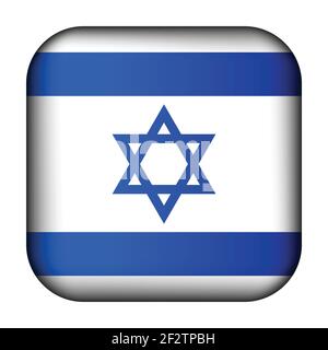 Glaskugel mit Flagge von Israel. Quadratische Vorlage. Israelisches nationales Symbol. Glänzender realistischer Würfel, 3D abstrakte Vektorgrafik Stock Vektor