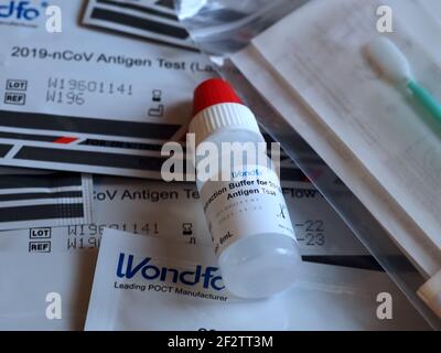 Wondfo Covid-19 oder Corona Antigen Test für schnelle Tests Stockfoto
