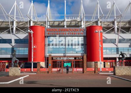 Riverside Stadium, Middlesbrough, Cleveland, Großbritannien. März 2021, 13th. English Football League Championship Football, Middlesbrough versus Stoke City; The Outside of the Riverside Credit: Action Plus Sports/Alamy Live News Stockfoto