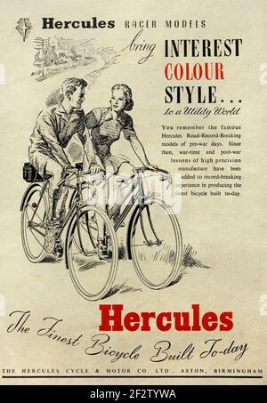 Werbung für britische Hercules Fahrräder im Jahr 1946. Stockfoto