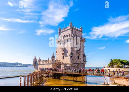 Turm von Belem am Fluss Tejo in Lissabon, Portugal Stockfoto