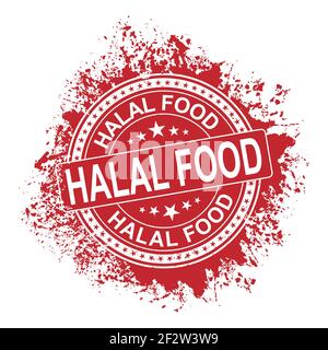 Roter Gummistempel mit Text Halal Food, Illustration Stockfoto