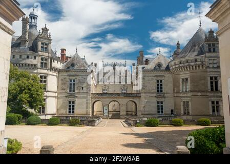 Die große Fassade des Chateau Le Lude im Loire-Tal. Stockfoto