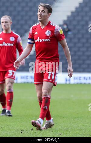 MILTON KEYNES. VEREINIGTES KÖNIGREICH. MÄRZ 13th: Accrington Stanley's Kapitän Sean McConville während der ersten Hälfte des Sky Bet League 1-Spiels zwischen MK Dons und Accrington Stanley im Stadium MK, Milton Keynes am Samstag, 13th. März 2021. (Kredit: John Cripps - MI News) Kredit: MI Nachrichten & Sport /Alamy Live Nachrichten Stockfoto