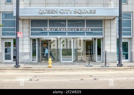 Der Great American Tower am Queen City Square dominiert die Skyline von Cincinnati, deren Krone von der Tiara von Prinzessin Diana inspiriert ist. Stockfoto