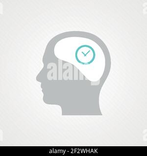 Kopf und Uhr. Konzept von Termin, Zeitpunkt. Vektor-Illustration, flaches Design Stock Vektor