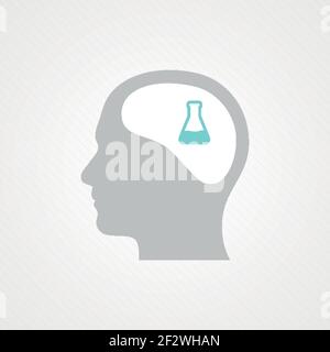 Kopf und Reagenzglas. Konzept der Chemie, Wissenschaft, Pharmazie. Vektor-Illustration, flaches Design Stock Vektor