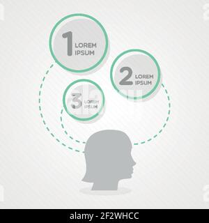 Infografik zum menschlichen weiblichen Kopf. Eins, zwei, drei. Vektor-Illustration, flaches Design Stock Vektor