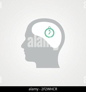 Kopf und Kompass. Konzept des Ziels, Windrose, Route. Vektor-Illustration, flaches Design Stock Vektor