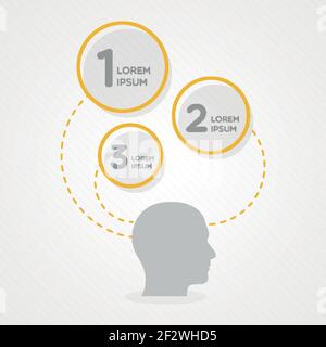 Infografik zum menschlichen männlichen Kopf. Eins, zwei, drei. Vektor-Illustration, flaches Design Stock Vektor