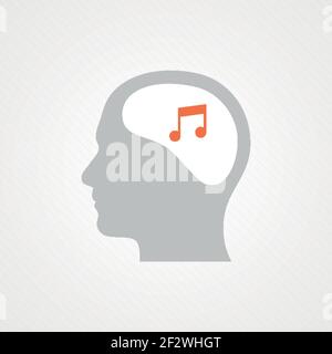 Kopf und Musik. Konzept von Song, Audio, Melodie. Vektor-Illustration, flaches Design Stock Vektor