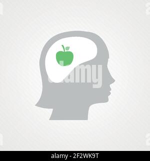Weiblicher Kopf und Apfel. Vektor-Illustration, flaches Design Stock Vektor